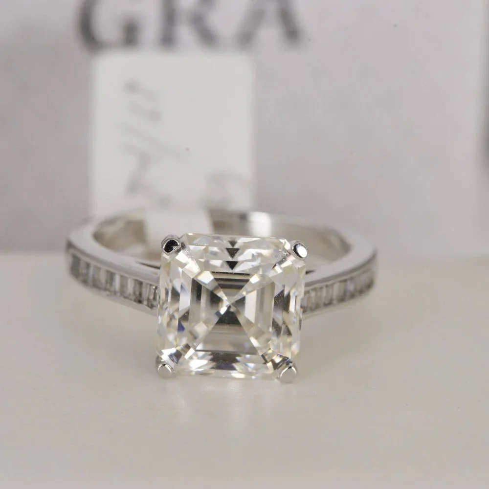 5ct Asscher Cut Moissanite Engagement Ring 925